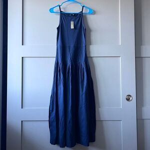 J. Crew Pintuck Mixy Dress Navy‎ Blue Sleeveless Midi XXS Classic Minimalist